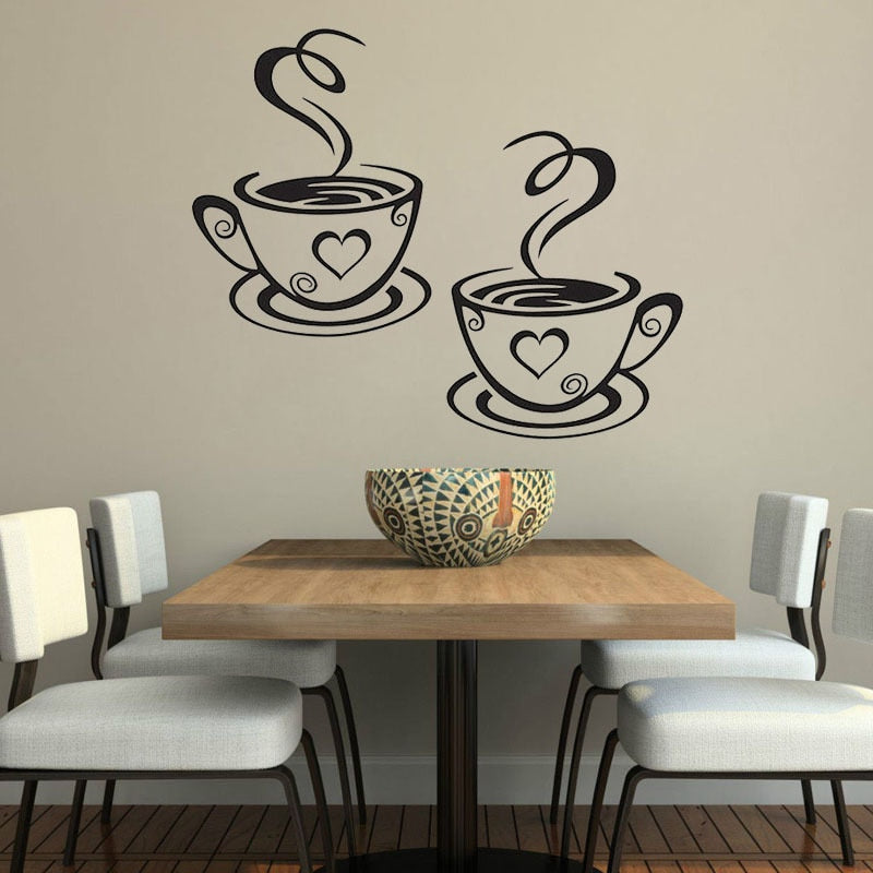 Two Coffee Cups Kitchen Bar Wall Sticker