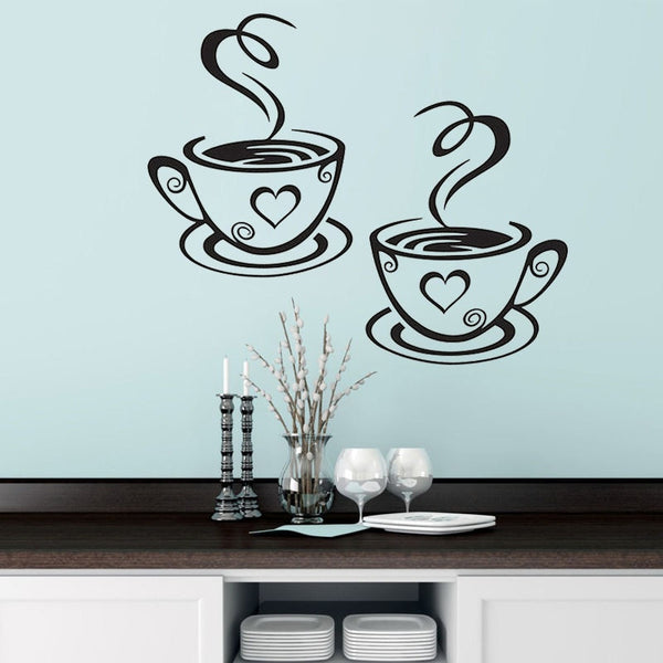 Two Coffee Cups Kitchen Bar Wall Sticker