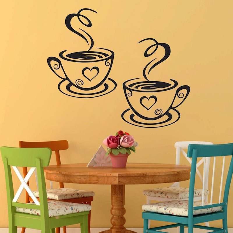 Two Coffee Cups Kitchen Bar Wall Sticker