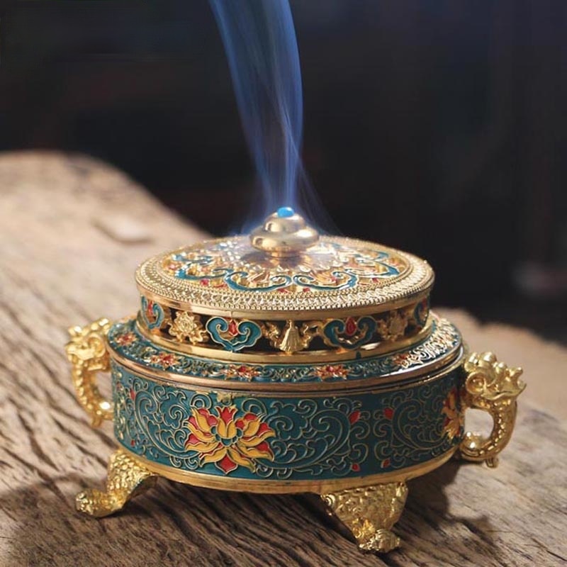 Colored Enamel Lotus Incense Burner